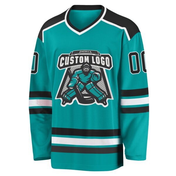 Custom Aqua Black-White Hockey Jersey - Image 2