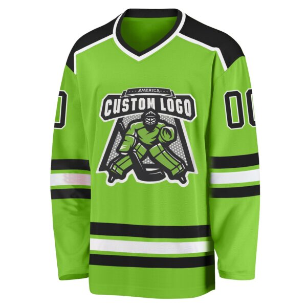 Custom Neon Green Black-White Hockey Jersey - Image 2