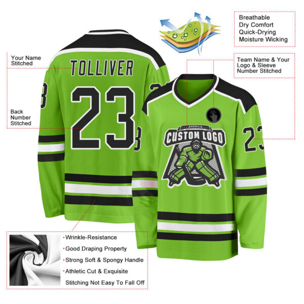 Custom Neon Green Black-White Hockey Jersey - Image 3