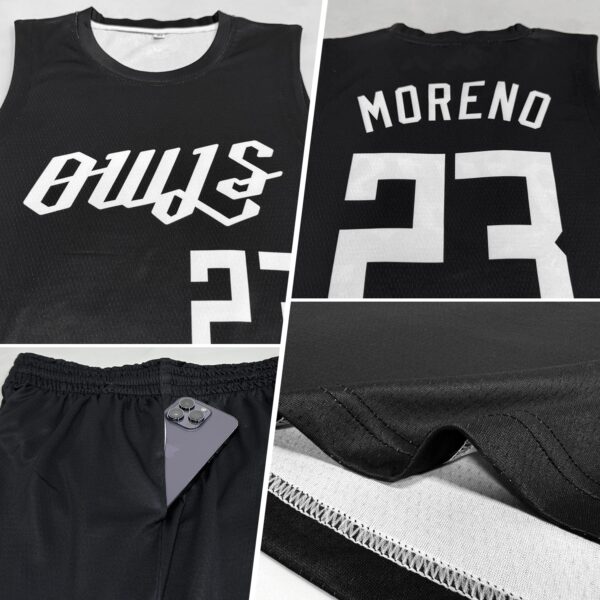 Custom Black White Round Neck Suit Basketball Jersey - Image 2