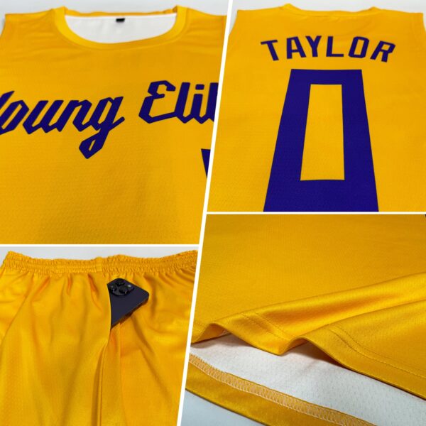 Custom Gold Purple Round Neck Suit Basketball Jersey - Image 2