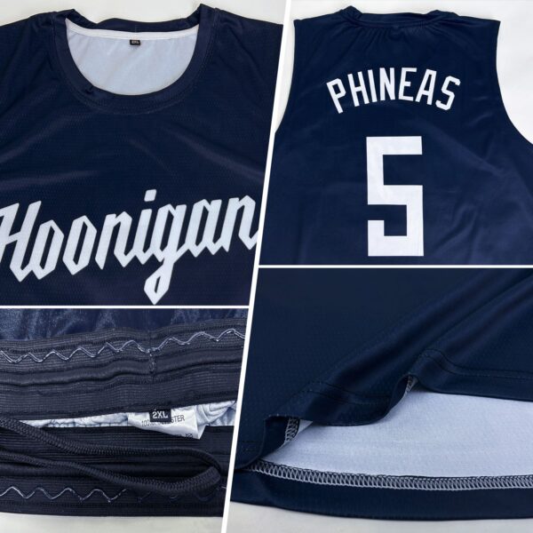 Custom Navy White Round Neck Suit Basketball Jersey - Image 2