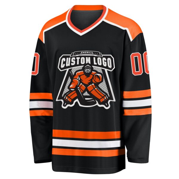 Custom Black Orange-White Hockey Jersey - Image 2