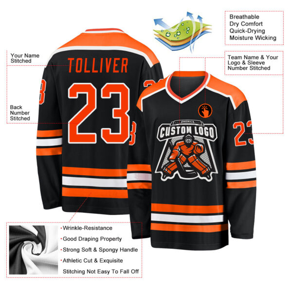 Custom Black Orange-White Hockey Jersey - Image 3