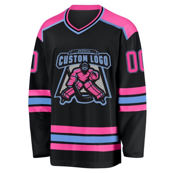Custom Black Pink-Light Blue Hockey Jersey - Image 2