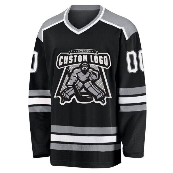 Custom Black White-Gray Hockey Jersey - Image 2