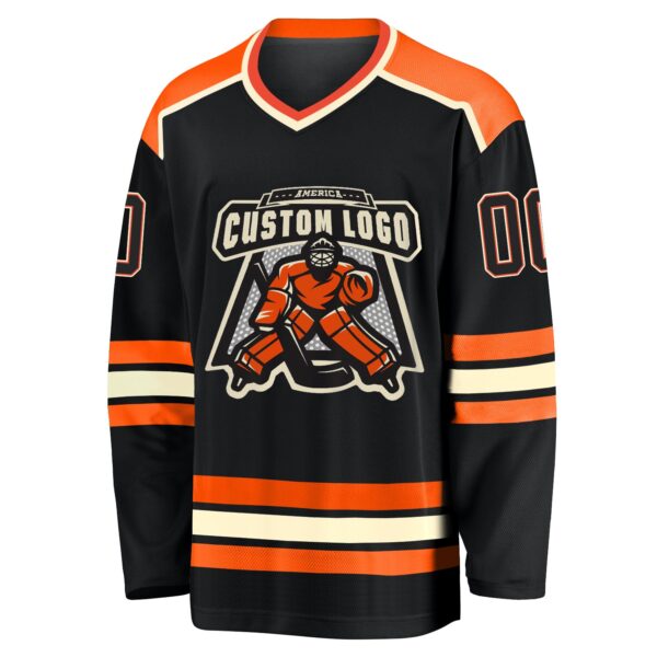 Custom Black Black Orange-Cream Hockey Jersey - Image 2