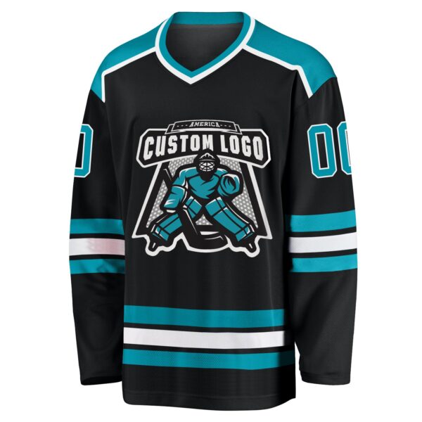 Custom Black Teal-White Hockey Jersey - Image 2
