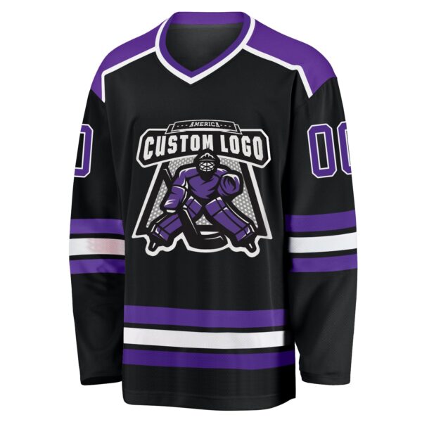 Custom Black Purple-White Hockey Jersey - Image 2