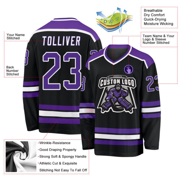 Custom Black Purple-White Hockey Jersey - Image 3
