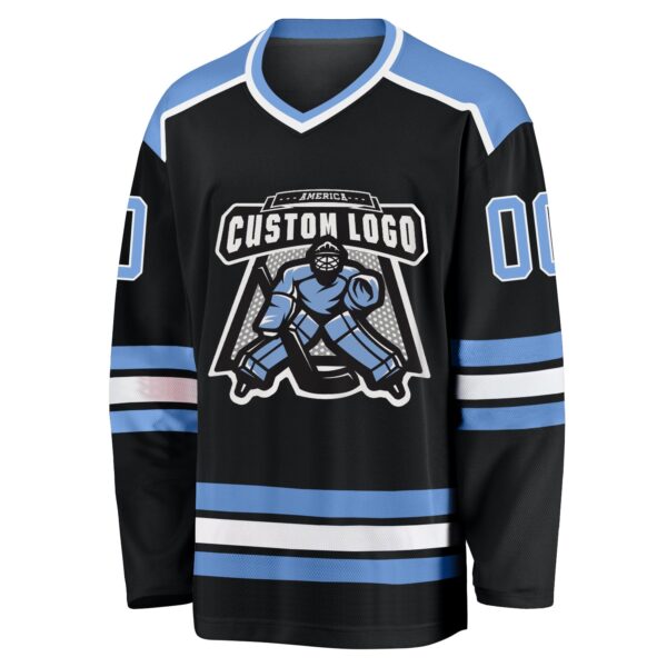 Custom Black Light Blue-White Hockey Jersey - Image 2
