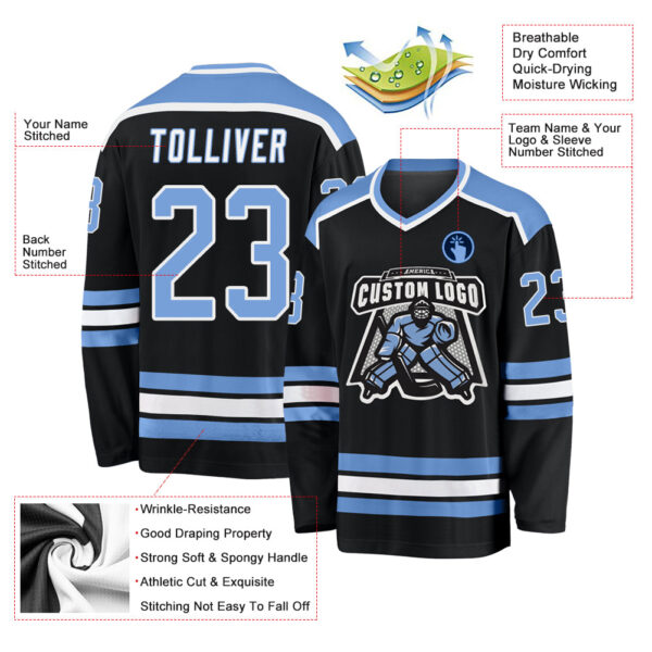 Custom Black Light Blue-White Hockey Jersey - Image 3