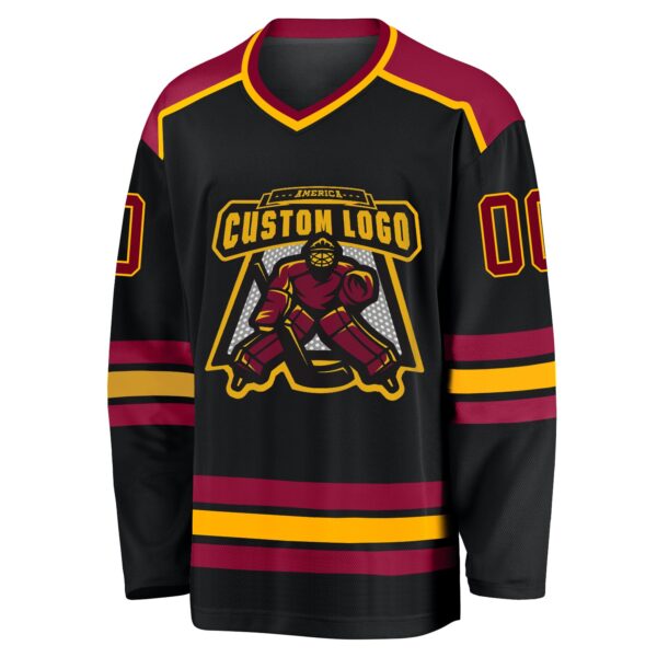 Custom Black Maroon-Gold Hockey Jersey - Image 2