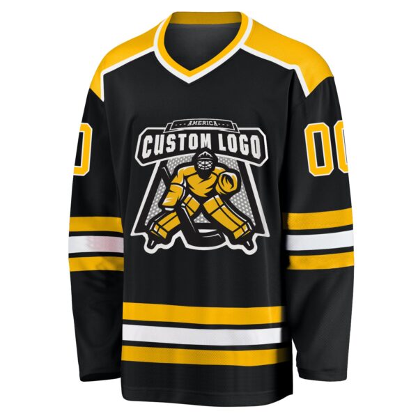 Custom Black Gold-White Hockey Jersey - Image 2