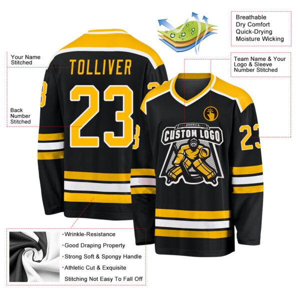 Custom Black Gold-White Hockey Jersey - Image 3