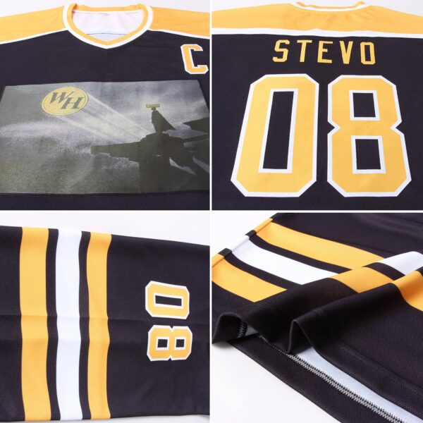 Custom Black Gold-White Hockey Jersey - Image 5