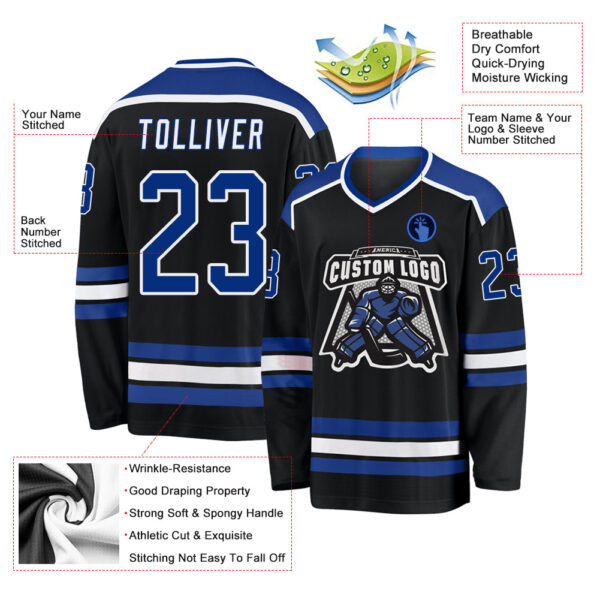 Custom Black Royal-White Hockey Jersey - Image 3