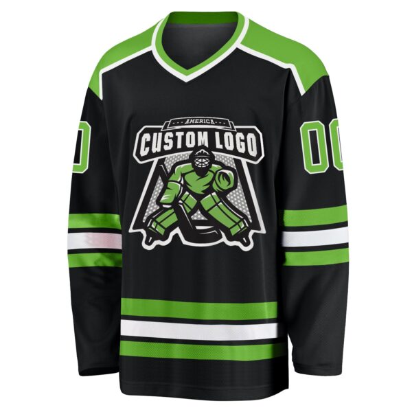 Custom Black Neon Green-White Hockey Jersey - Image 2