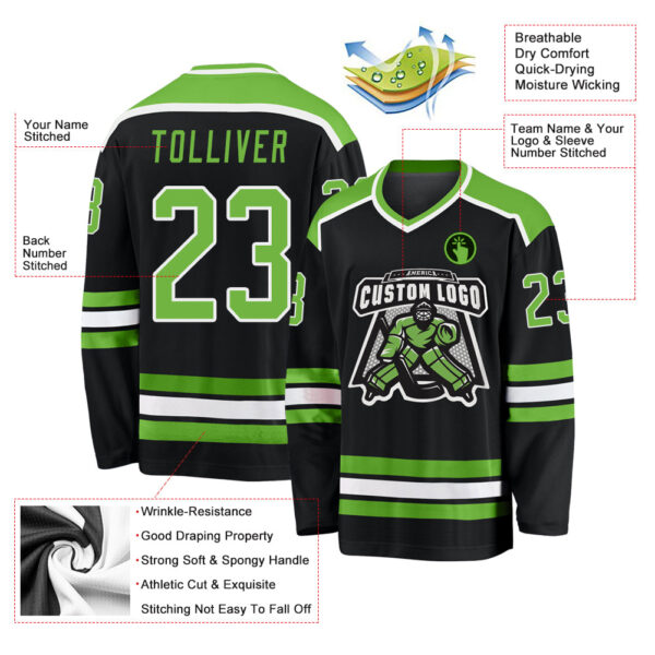 Custom Black Neon Green-White Hockey Jersey - Image 3