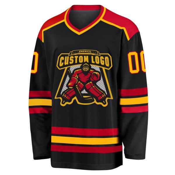 Custom Black Gold-Red Hockey Jersey - Image 2