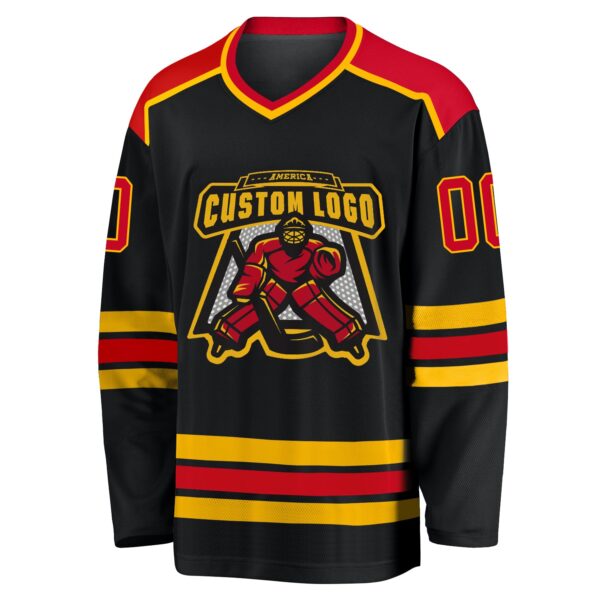 Custom Black Red-Gold Hockey Jersey - Image 2