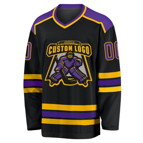 Custom Black Purple-Gold Hockey Jersey - Image 2