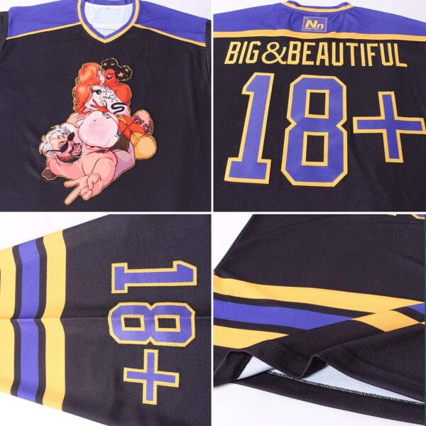 Custom Black Purple-Gold Hockey Jersey - Image 5