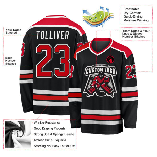 Custom Black Red-White Hockey Jersey - Image 4