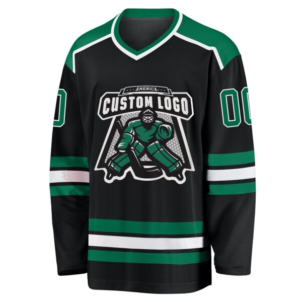 Custom Black Kelly Green-White Hockey Jersey - Image 3