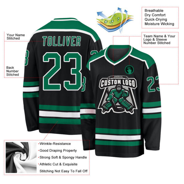 Custom Black Kelly Green-White Hockey Jersey - Image 4