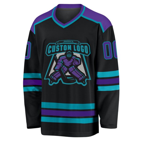 Custom Black Purple-Teal Hockey Jersey - Image 3