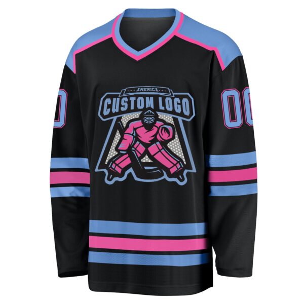 Custom Black Light Blue-Pink Hockey Jersey - Image 2