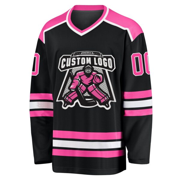 Custom Black Pink-White Hockey Jersey - Image 3