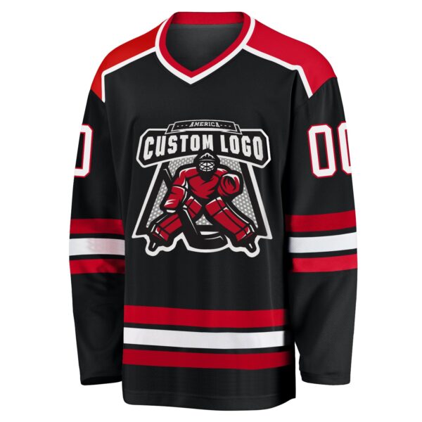 Custom Black White-Red Hockey Jersey - Image 2