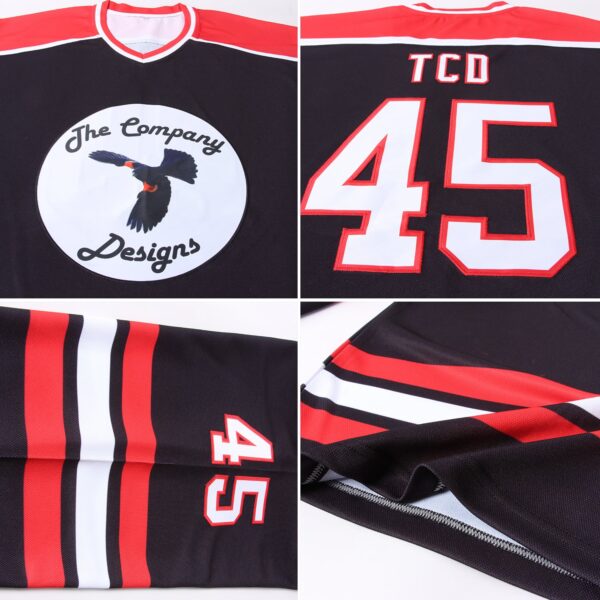 Custom Black White-Red Hockey Jersey - Image 5