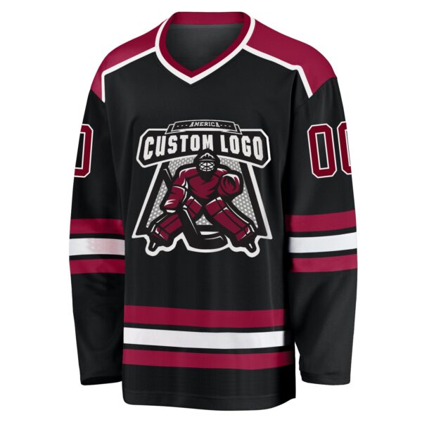 Custom Black Maroon-White Hockey Jersey - Image 2