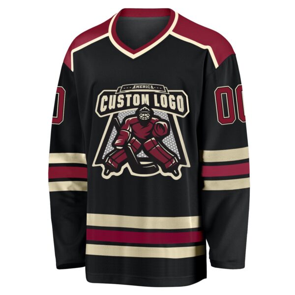 Custom Black Crimson-Cream Hockey Jersey - Image 2
