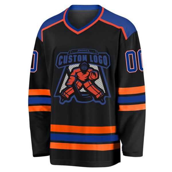 Custom Black Royal White-Orange Hockey Jersey - Image 2