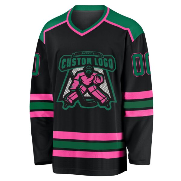Custom Black Kelly Green-Pink Hockey Jersey - Image 2