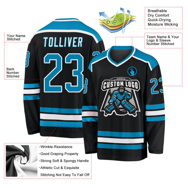 Custom Black Panther Blue-White Hockey Jersey - Image 3
