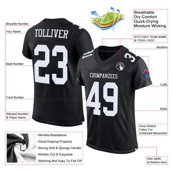 Custom Black White Mesh Authentic Football Jersey - Image 2