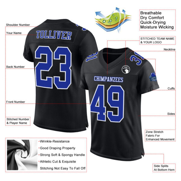 Custom Black Royal-White Mesh Authentic Football Jersey - Image 2