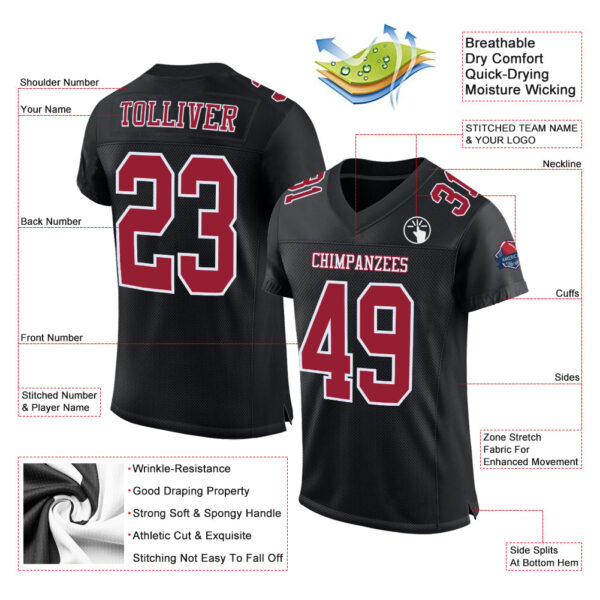 Custom Black Cardinal-White Mesh Authentic Football Jersey - Image 2