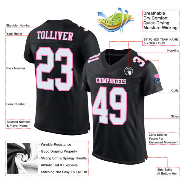 Custom Black White-Pink Mesh Authentic Football Jersey - Image 2