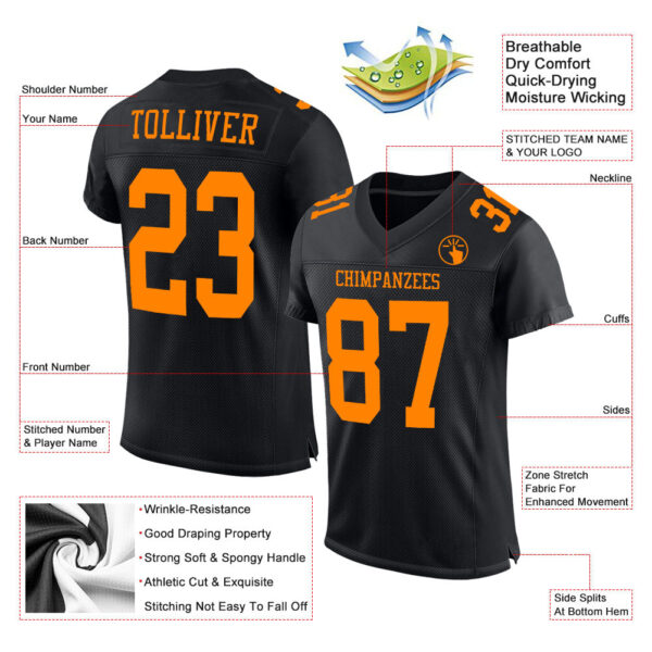 Custom Black Bay Orange Mesh Authentic Football Jersey - Image 2