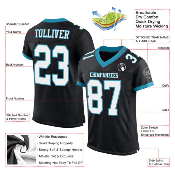 Custom Black White-Panther Blue Mesh Authentic Football Jersey - Image 2