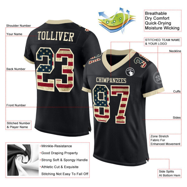 Custom Black Vintage USA Flag-Cream Mesh Authentic Football Jersey - Image 2