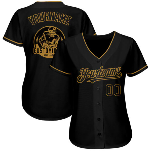 Custom Black Old Gold Authentic Baseball Jersey - Image 2