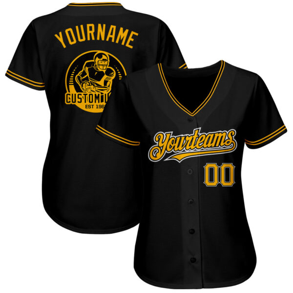 Custom Black Gold-Yellow Authentic Baseball Jersey - Image 2