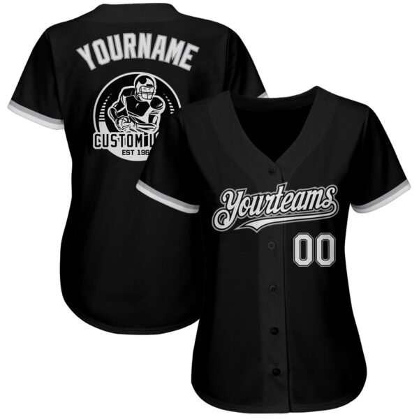 Custom Black White-Gray Authentic Baseball Jersey - Image 2